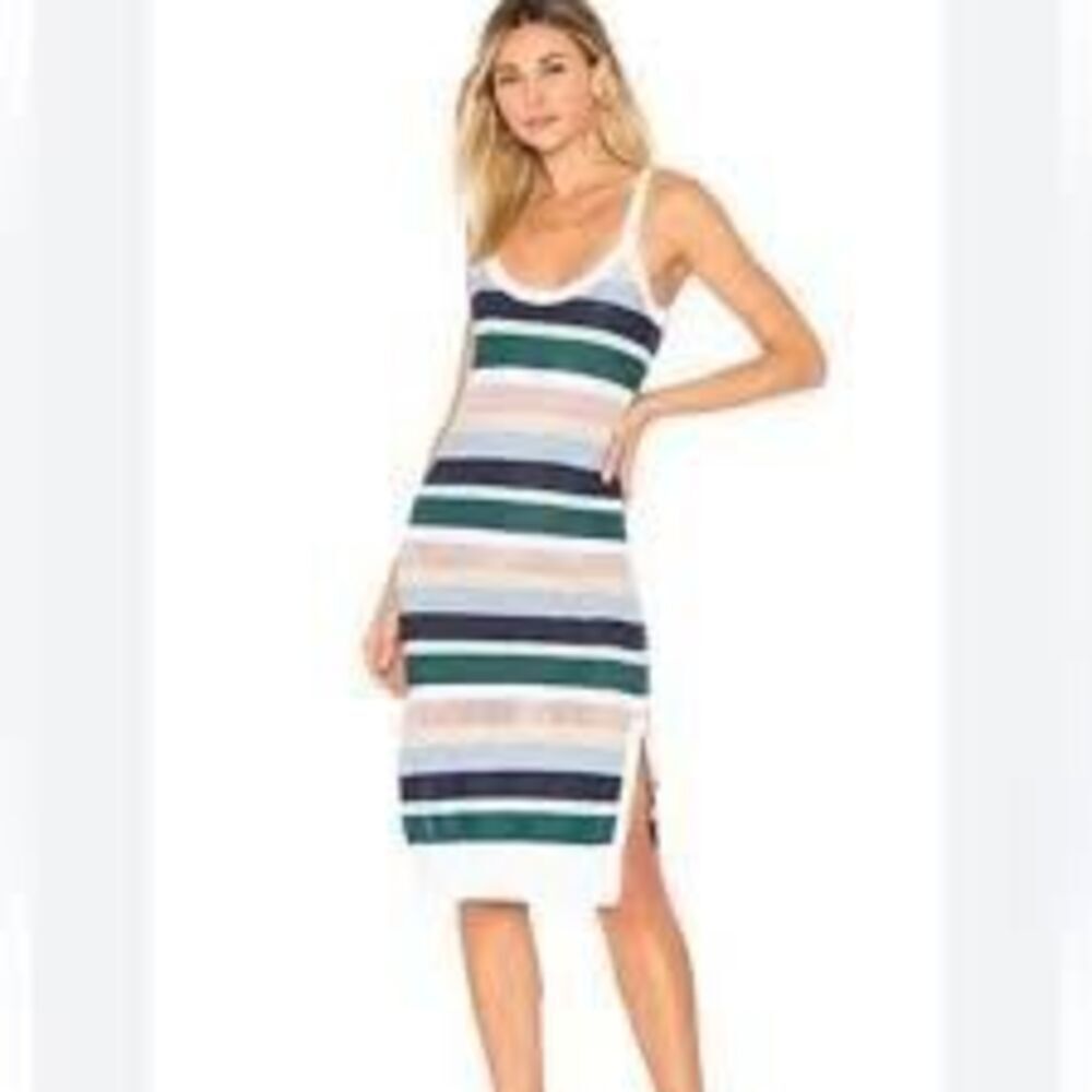 SUBOO Womens Medium Striped Knit Midi Dress Side Slit Metallic Yarn Bodycon